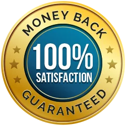 100% satisfaction, money-back guaranteed seal