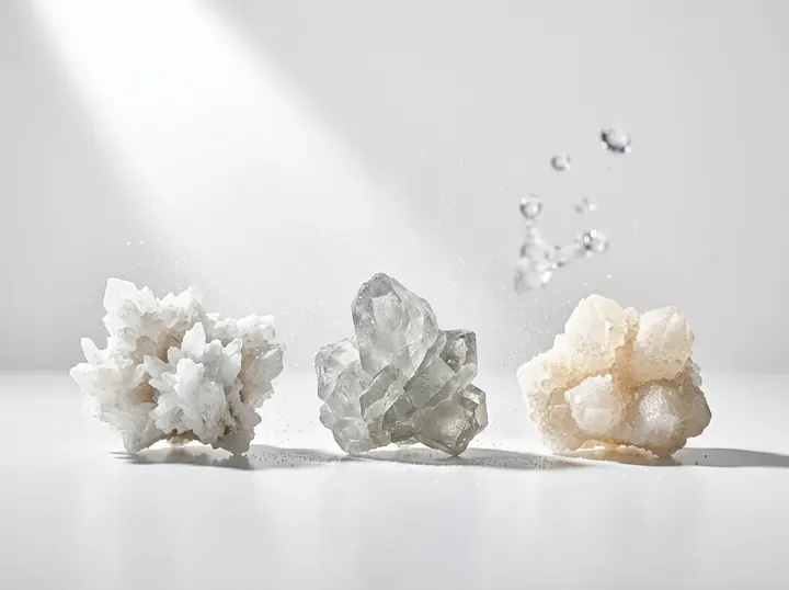 Mineral salt crystals, representing the BHB calcium, magnesium and sodium salts